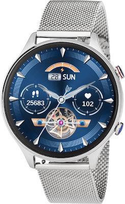 3Guys 3GW5093 Stainless Steel 44mm Smartwatch με Παλμογράφο (Ασημί)