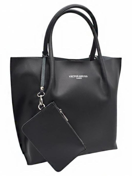 Leather handbag/shoulder bag Black V900
