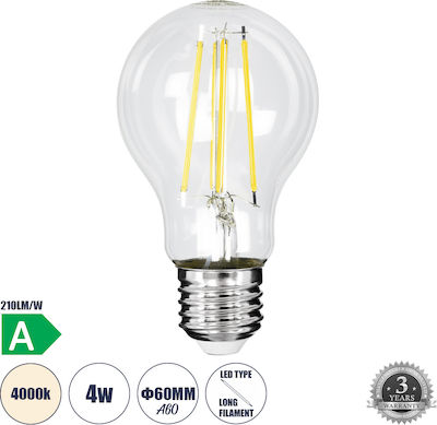 GloboStar LED Lampen für Fassung E27 und Form A60 Naturweiß 840lm Dimmbar 1Stück