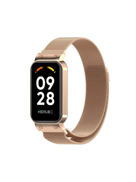 Milanese Protective Frame Λουράκι Ανοξείδωτο Ατσάλι Ροζ Χρυσό (Xiaomi Smart Band 8 Active)