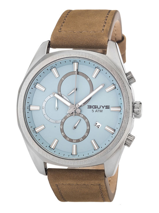 3Guys Men's Watch 47mm Chronograph Battery with Brown Leather Strap