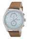 3Guys Men's Watch 47mm Chronograph Battery with Brown Leather Strap