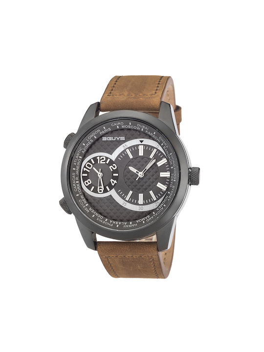 3Guys Watch Battery with Brown Leather Strap