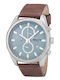 3Guys Men's Watch 47mm Chronograph Battery with Brown Leather Strap