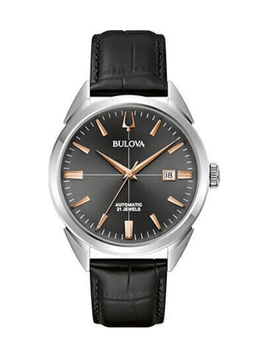 Bulova Sutton Ανδρικό Ρολόι 41.5mm Αυτόματο με Μαύρο Δερμάτινο Λουράκι
