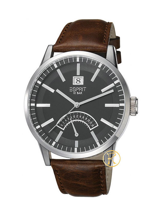 Esprit Watch Battery with Gray Leather Strap