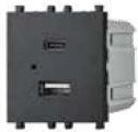 Lineme Walled Power Socket with 2 USB Ports Black