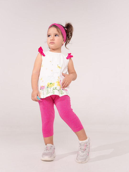 Εβίτα Kids Set with Leggings Summer 2pcs Krem/Fuoxia