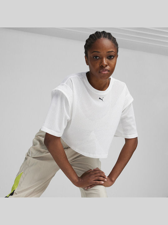 PUMA Γυναικείο Αθλητικό Crop T-shirt με Διαφάνε...