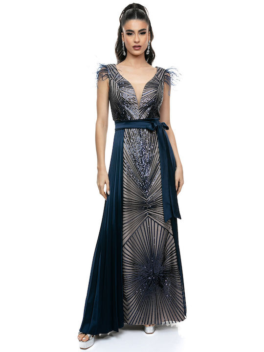 RichgirlBoudoir Maxi Βραδινό Φόρεμα με Διαφάνεια Μπλε