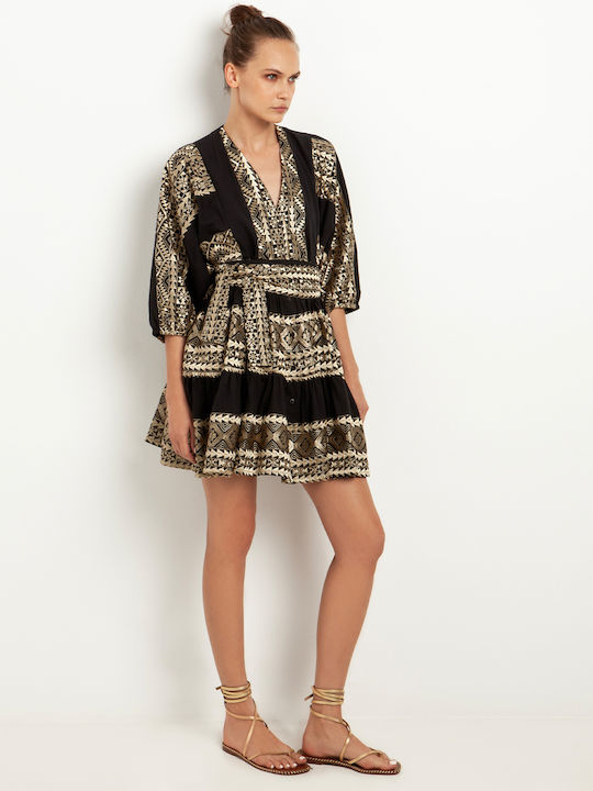 Greek Archaic Kori Mini Shirt Dress Dress Black/Gold