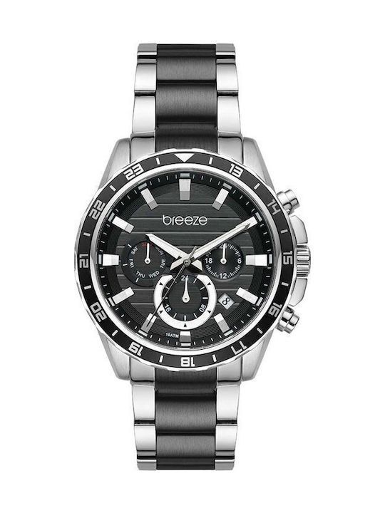 Breeze Ανδρικό Ρολόι 43mm Χρονογράφος Μπαταρίας με Μεταλλικό Μπρασελέ