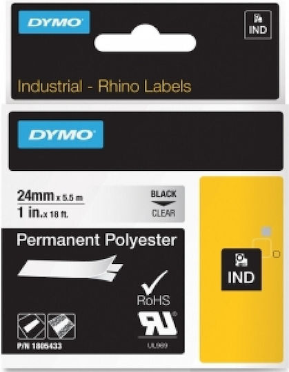 Dymo Label Maker Tape 5.5m x 24mm in Black Colour Compatible with Dymo Rhino/IND
