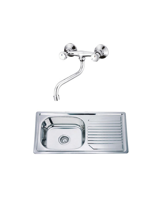Inter Ceramic Alpaca Ένθετος Νεροχύτης Inox Μ81xΠ43.5cm Ασημί