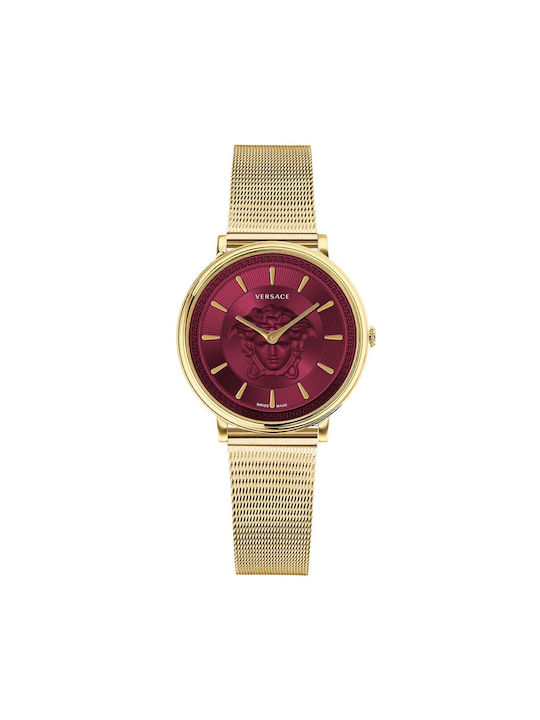 Versace V-circle Uhr mit Rot Metallarmband