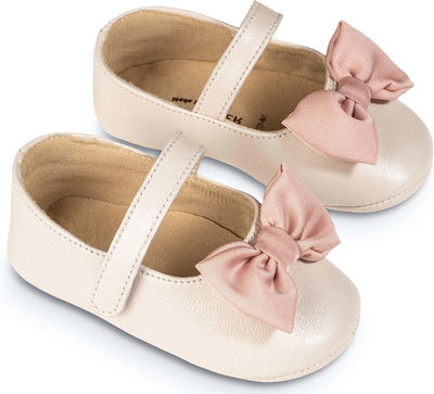 Babywalker Βαπτιστικές Δερμάτινες Μπαλαρίνες Ivory Pink