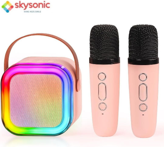 Ηχείο Karaoke με Ασύρματα Μικρόφωνα και Εφέ Φωτισμού Skysonic K8 SKY-K8P Ροζ