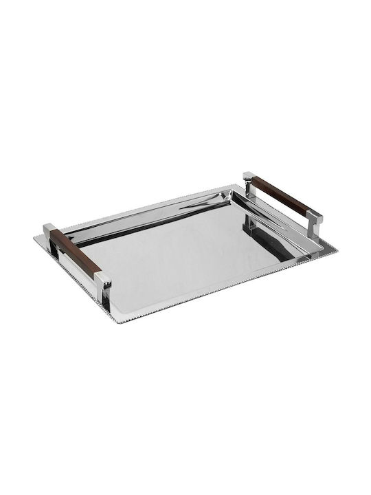Espiel Metal Rectangular Serving Tray with Handles in Silver Color 49x37x9cm 2pcs