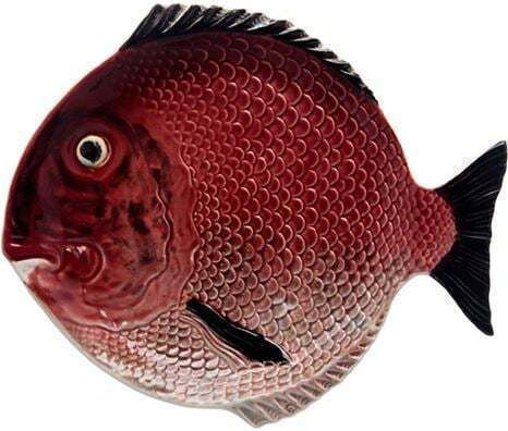 Bordallo Pinheiro Fish Plate Shallow Ceramic Red with Diameter 27.5cm