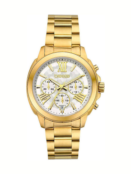 Breeze Damen Uhr Chronograph mit Gold Metallarm...