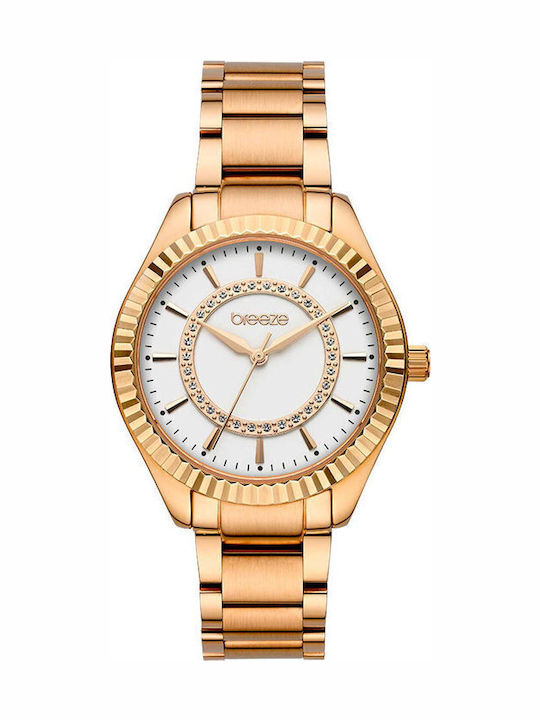 Breeze Womens Watch 36mm Battery Pink Gold Steel Bracelet