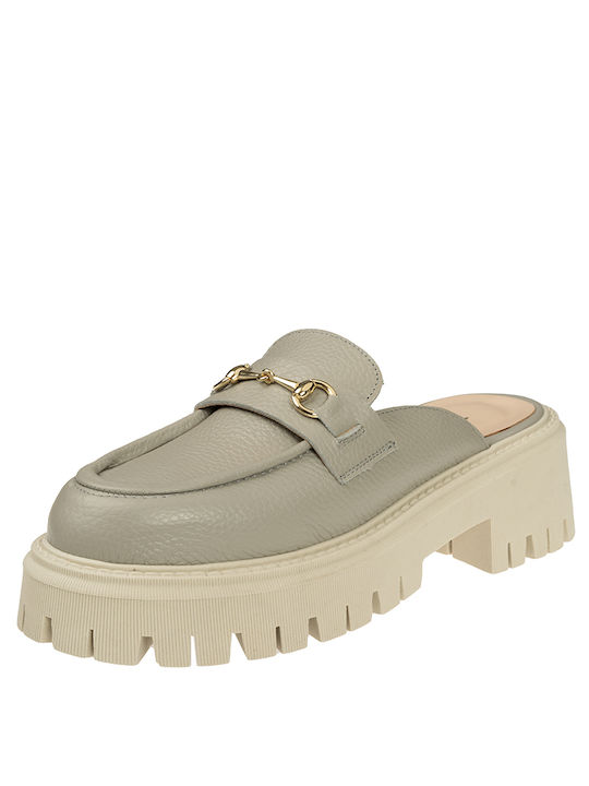 Sante Leder Mules mit Chunky Hoch Absatz in Gray Farbe