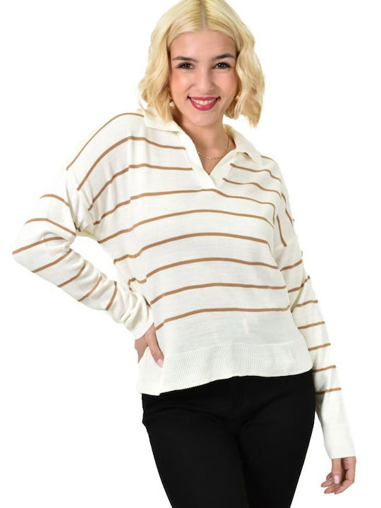 Potre Women's Blouse Long Sleeve Striped Beige