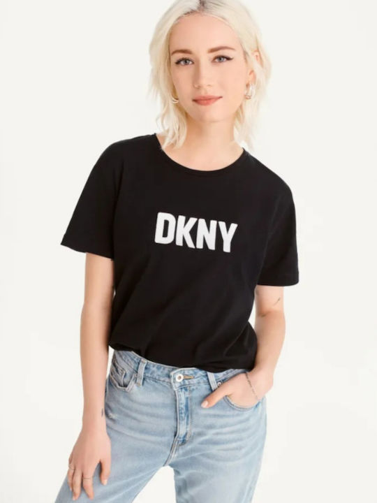 DKNY Women's Blouse Cotton Short Sleeve Black