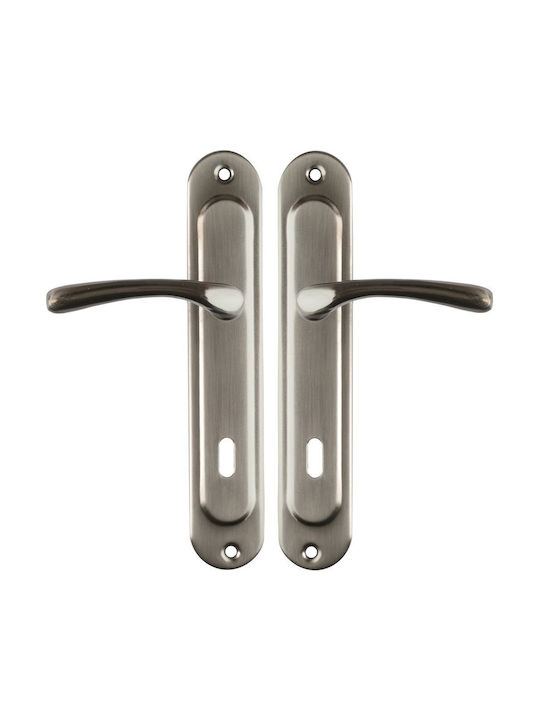 Import Hellas Hebel Mittlere Tür mit Platte 582 Paar (Abstand der Zentren 90mm) Nickel Matt