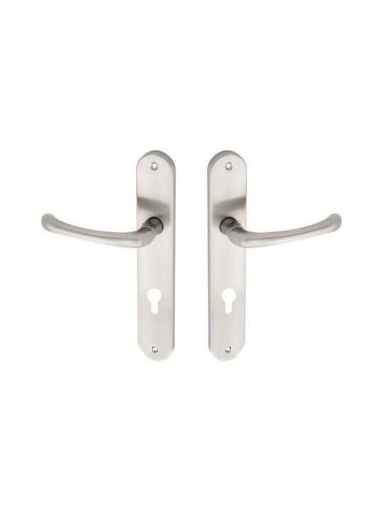 Import Hellas Lever Front Door with Plate 215 215P.NM.FIX.PAIR Pair Nickel Matt