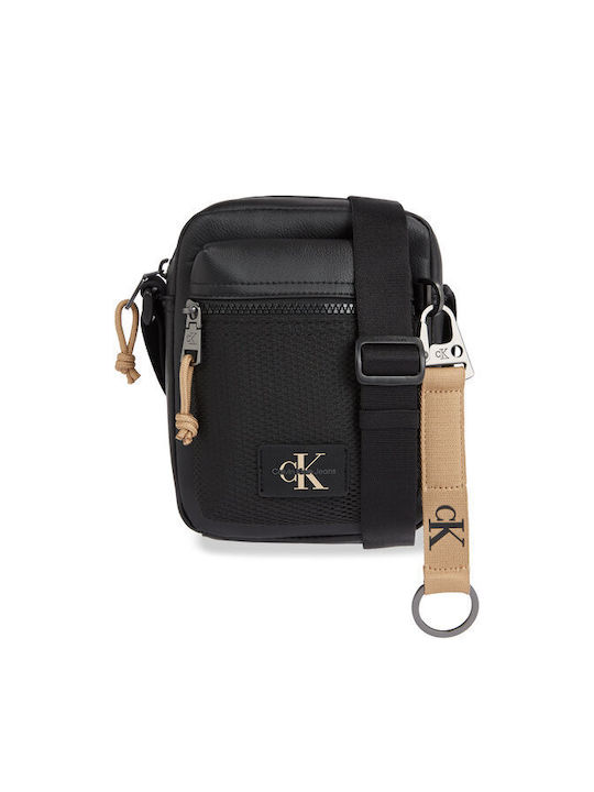 Calvin Klein Leather Shoulder / Crossbody Bag with Zipper, Internal Compartments & Adjustable Strap Black 14x5x19cm