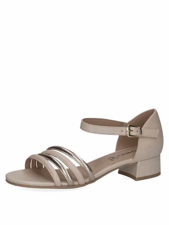 Caprice Leather Women's Sandals Gold with Low Heel