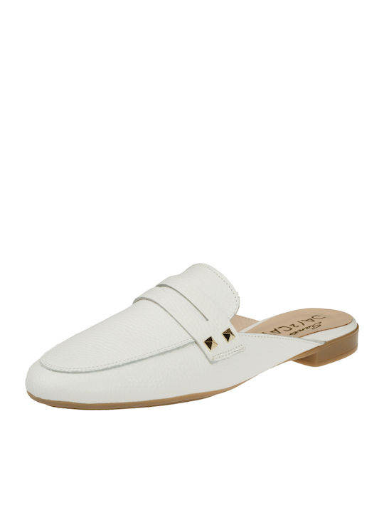 Sante Flat Leather Mules in White Color