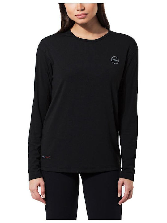 GSA Damen Sportliches Bluse Langärmelig Schwarz