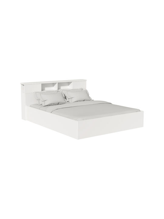 Olympus Κρεβάτι Υπέρδιπλο Ξύλινο Antique Λευκό με Τάβλες για Στρώμα 160x200cm