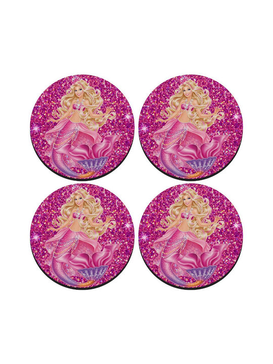 Koupakoupa Barbie Mermaid Round Coaster Wooden Pink 4pcs