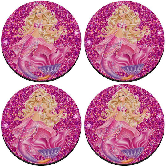 Koupakoupa Barbie Mermaid Round Coaster Wooden Pink 4pcs