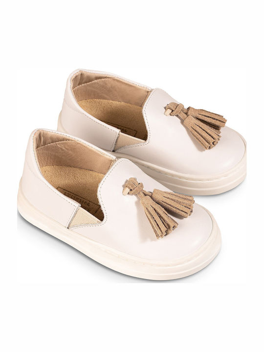 Babywalker Mocasini boteza din piele Alb-Ecru