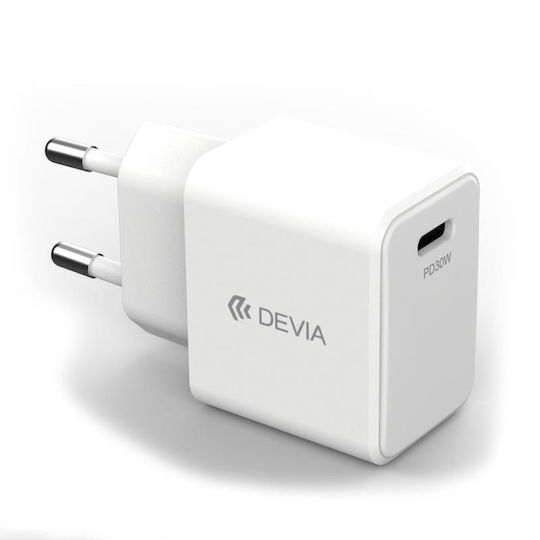 Devia Φορτιστής Χωρίς Καλώδιο GaN με Θύρα USB-C 30W Power Delivery Λευκός (EA455)