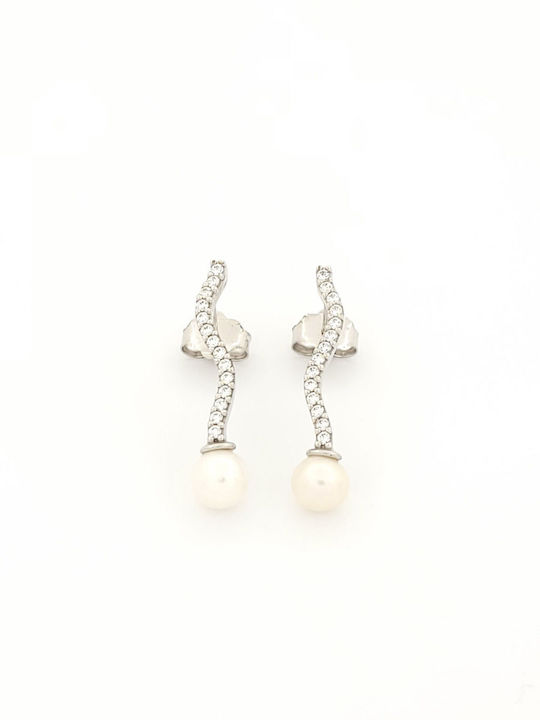 Anagnostakis Earrings made of White Gold with Stones & Pearls Anagnostakis Earrings made of White Gold with Stones & Pearls