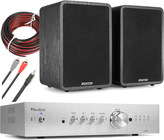 Audizio Soundsystem 2 Vollständiges Hi-Fi-Paket mit Audizio AD200A + Fenton SHFB65 + Verkabelung 200W mit Digitale Medien Player und Bluetooth Silber