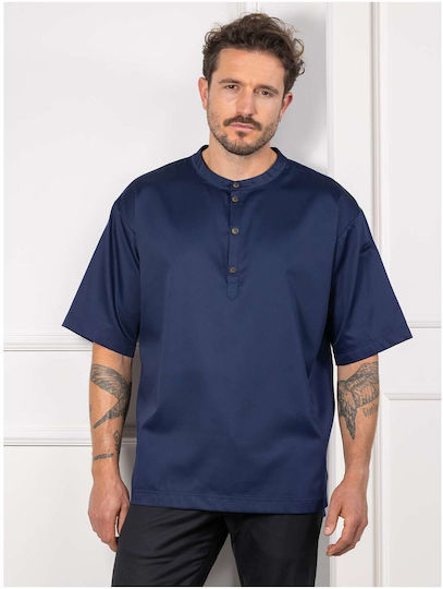 Le Nouveau Chef Bluse Koch Baumwolle Herren Blau mit Kurzärmelig