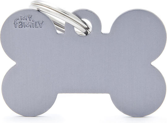 My Family Basic Aluminium Dog ID Tag Bone Gray Metal Small Personalized