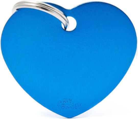 My Family Basic Dog ID Tag Heart Blue Metal Large Personalized