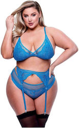 Baci Lingerie Lace Sexy Σετ Εσωρούχων Plus Size Μπλε 3τμχ