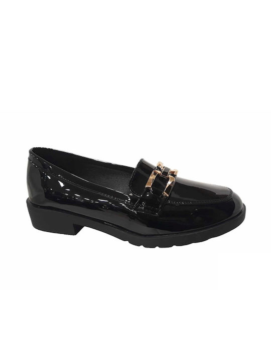 Лачени Дамски Loafers в Черен Цвят