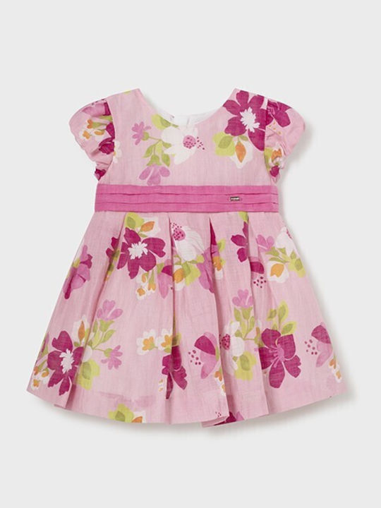 Mayoral Kinderkleid Kurzärmelig Leinen Blumen Pink