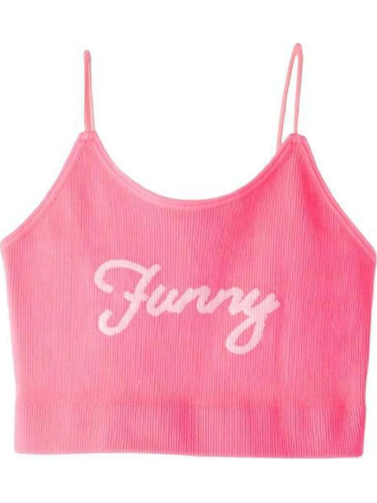 Εβίτα Παιδικό Crop Top Αμάνικο ροζ neon Funny