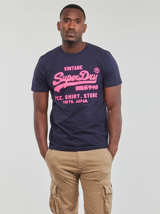 Superdry Neon Vl Ανδρικό T-shirt Κοντομάνικο Navy Μπλε