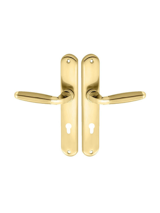 Import Hellas Front Door Lever with Plate Pair (Distance Between Centers 85mm) Matte Gold